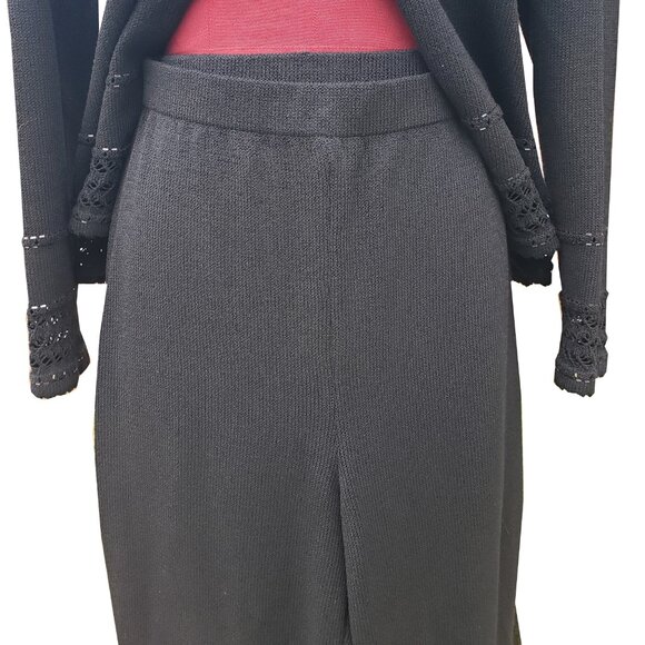 St. John Evening Pant Suit 6 Black Santana Knit Metallic Trim Wide Leg Vintage - Picture 9 of 15